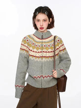 Vintage Harajuku Print Cardigan Sweaters Women Soft Streetwear Long Sleeve Knitted Jacket Retro American Casual Zipper Gray Tops voguable