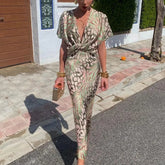 Voguable women's dress in Europe and America spring new fashion tight printed kink sexy V-neck dress voguable