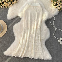 Voguable Boho Retro Holiday Long Skirts Women Y2k Crochet Hollow Out Female Trumpet Skirt Ladies Elegant Summer Sexy Skirt voguable