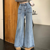 Voguable Vintage Jeans Women Washed Blue Slightly Flared Denim Pants Autumn Korean High Street Casual High Waist Female Trousers New voguable