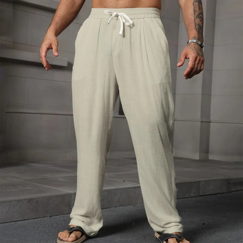 Voguable Men's Cotton Linen Pants Summer Solid Color Breathable Linen Trousers Men Casual Elastic Waist Casual Pants Harajuku Trous Man voguable