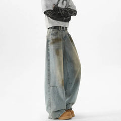 Men Baggy Wide Leg Jeans Washed High Street Fashion Trendy Casual Streetwear Oversized Fit Light Blue Vintage Wash Trousers voguable