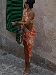 Hollow Leopard Print Irregular Dress Women 3d Flower Bandage Tassel Biased Collar Midnight Summer Trend Mini Bodycons voguable