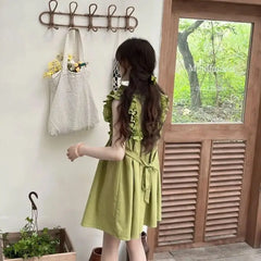 Voguable Dress Bow Designer Lace Summer Green Kawaii Women Party Mini Dress Female Casual Korean Fashion Elegant Cute Dress 2024 voguable