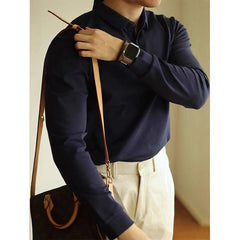 New American Retro Men Polo Shirt Light Luxury Solid Color Slim-fit Commuting Long Sleeve T-shirt Leisure Business Pullover Tops voguable