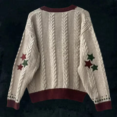 Christmas Tree Women Cardigan Autumn Winter Knitted Cardigans with Star Embroidery Holiday Sweater Folklore Tops Christmas Gift voguable