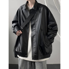 Brown Pu Leather Jacket Men and Women American Vintage Autumn High-end Casual Lapel Zipper Loose Fashion Motorcycle Jacket voguable