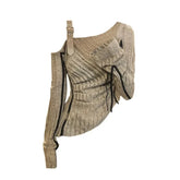 2000s Aesthetic Vintage T-shirts Women Sexy Y2k Punk Gyaru Long Sleeve Crop Streetwear Asymmetrical Top Slash Neck Tee voguable