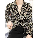 Voguable Leopard Print Men's Loose Premium Iron-Free Fashion Vintage Long Sleeve Printed Shirt voguable