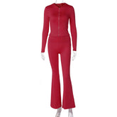 Mozision Hooded Top And Trousers Two Piece Sets Women Fashion Zipper Long Sleeve Tops And Flare Pant Female Casual Suit New voguable