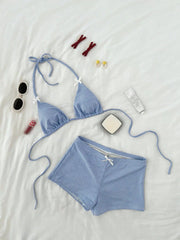 Voguable Sexy Blue Plaid Bikini Set Women Bow Strap Bandage Push Up High Waist Panties Swimsuit Beach Bathing Suit 2 Piece Swimwear voguable