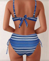 Voguable Strappy Drawstring High Waist Bikini Women Stripe Swimwear Female Sexy Swimsuit Bather Bathing Swimming Swim Suit Beachwear voguable