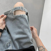 Voguable Men Summer Thin American Ripped Denim Versatile Loose Casual Mid-sized Pants voguable