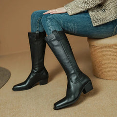 New Fashion Women High Heels Genuine Leather Boots Autumn Winter Long Warm Knight Boots Female Shoes Woman Knee High Boots voguable