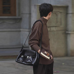 New Korean Fashion Men Sweater Light Luxury Trendy Turtleneck Knit Solid Color Pullover Leisure Retro Long Sleeve Basic Knitwear voguable