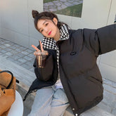 New Winter Down Cotton Jacket Women Zipper Loose Padded Coat Female Solid Thickening Warm Puffer Parkas Jackets Black White voguable