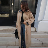 Voguable Vintage Thicken Long Trend Coat Women Single Breasted Zipper Lapel Contrast Color Pocket Jacket Female Autumn Casual Outwear voguable