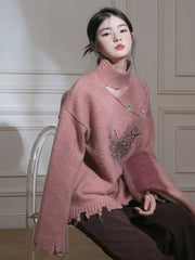 Hollow Out Hole Sweaters Women Vintage Bufferfly Print Lazy Wind Loose Knitted Jumper American Harajuku Y2K Retro Pullover New voguable