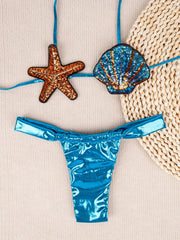 Voguable Shiny Sequin Shell Starfish Bikini Set Women Sexy Push Up Pleate Thong Swimsuit Brazilian Beach Bathing Suit Micro Swimwear voguable