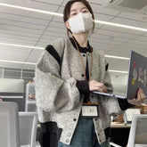 Voguable Vintage Striped Women Jacket French Small Fragrance Office Lady All Match Jackets Spring Fall Loose Casual Button Baseball Coats voguable