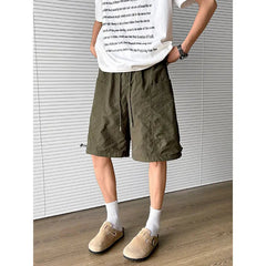 Voguable Men's Quick-Dry Cargo Shorts Elastic Waist Drawstring Loose Fit Solid Color Big Pocket Casual Workwear Short Pants M-5XL voguable