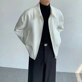 Autumn Men Clothing Men's Jacket White Shoulder Pad Coat High-end Solid Color Lapel Double Zipper Short Jackets for Men voguable