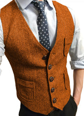 Voguable Men's Formal Suit Vest V-Neck Tweed Herringbone Waistcoat Business Dress Suit Vests Business Dress Suit Vests For Wedding voguable