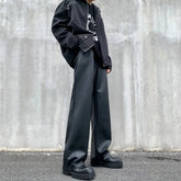 Black Leather Pants Men Fashion Casual Straight Pants Men Streetwear Korean Loose Wide Leg Pants Mens Motorcycle Trousers S-2XL voguable