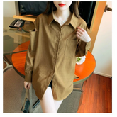 Voguable Fashionable Retro Lapel Off-shoulder Top Autumn New Design Striped Shirt Belt voguable