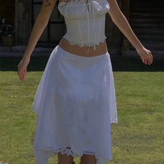 Women Hollow Out Embroidery White Strapless Top Sexy Backless Lacing Up Back Holiday Summer Crop Top Cotton voguable