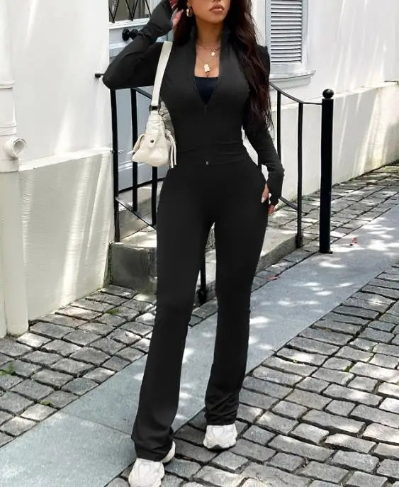 Voguable Autumn/Winter New Women's Fashion Casual Sports Style Long Sleeve Jacket Yoga Pants Set Women's Clothing voguable