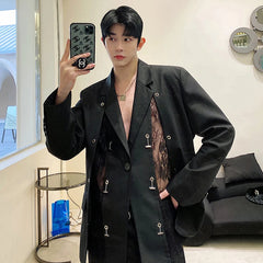 Voguable 2024 Spring Niche Designer Splicing Lace Blazer Outerwear Men's High Street Elegant Original Fashion Suit Jacket voguable