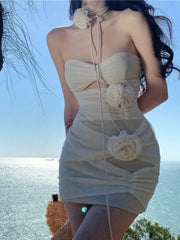 Voguable Summer Floral Sexy Elegant Dress Women Ruffled France Party Mini Dress Female Backless Korean Fashion Designer Fairy Dress voguable