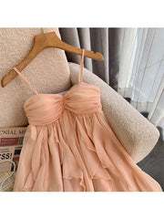 Voguable Women Sexy Backless Hotsweet Strapless Tierred Suspender Dresses 2023 Summer French Style High Waist Chiffon Party Club Dress voguable