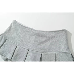 Voguable Women Gray Low Waist Pleated Mini Skirt voguable