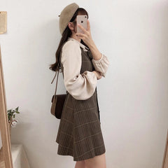 Voguable Cute Mini New Year Date Dresses Sleeveless Vest Women Korea Japanese Style Design Retro Vintage Plaid Button Shirt Dress voguable