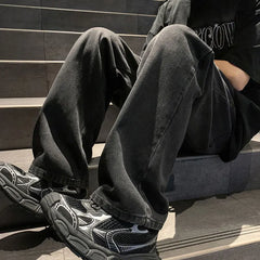 Straight Jeans men Elastic waist Spring New Vintage Casual Baggy Jeans Korean Youth Trousers Classic Wide Leg Denim Pants