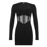 Square Neck Mesh Patchwork See-through Dress mysite