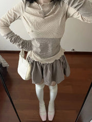 Voguable Elegant Casual Outwear 2 Piece Skirt Set Woman Slim Bodycon Knitted Blouse + Sweet Y2k Mini Skirt Suit 2024 Spring Chic voguable