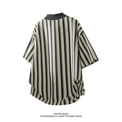 Tshirt Men Baseball Collar Loose Fit Breathable StripedCasual Comfortable Summer Tee Top Fashion Streetwear Apparel Clothing voguable