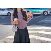 Purple Camellia Knitted Cardigan Women Korean Wear Chic and Beautiful Short Tops and Jackets in Early Autumn voguable