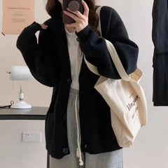 Slouchy Knit Cardigan Sweater for Women Long Sleeve V-neck Comfy Button Up Sweater Jacket Female Autumn Winter Casual Outfit voguable