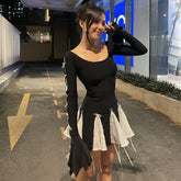 Lace Up High Waist Dress For Women Folds Splice Bodycon Mini Dress Hot Girls Street Slim See Through Dresses Woman Autumn voguable