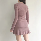 Cute Coquette Pink A-line Mini Dress Fairycore Sweet Full Sleeve Square Collar Short Dresses for Women Spring Autumn y2k voguable