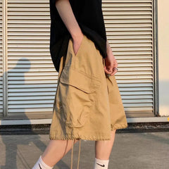 Voguable 7-point Men Summer Thin Japanese Workwear Wide-leg Loose Over-knee Shorts voguable