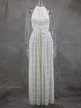 TARUXY Sexy Backless Halterneck Strappy Pleated Lace Vest Long Skirt Suit For Women Mesh Splice Solid Summer Beach Party Outfits voguable