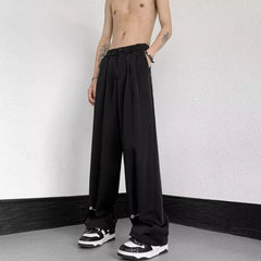 Summer Thin Mens Pants Elastic Waist Straight High-end Drape Niche Design Ice Silk Loose Casual Streetwear Men Wide Leg Pants voguable