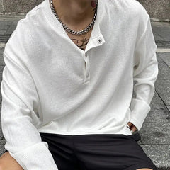 Men's Trend Button Loose T Shirts Spring Autumn New Long Sleeve Solid Color Plus Size Tops Tees Fashion Casual Men Clothing voguable