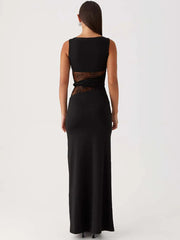 Sheer Lace Sleeveless Sexy Maxi Dress For Women Gown Summer Patchwork Fashion O Neck Bodycon Long Tank Dress Vestido voguable