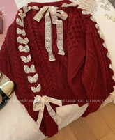 Red Twist Strap Sweater for Women 2023 Spring and Autumn Winter Christmas Sweet Bow Knitting Pullover Oversize Women Pull Femme voguable